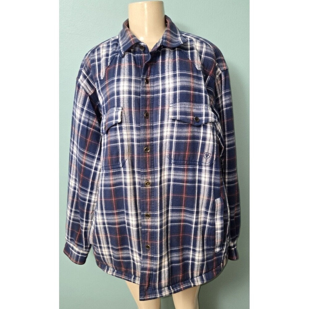 Mens Ariat Plaid Flannel Quilt Lined Retro Jacket Size XL